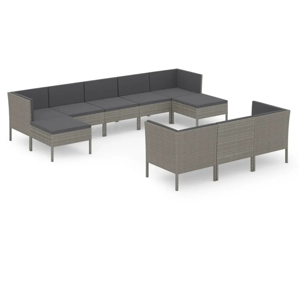 Set Divani da Giardino 10 pz con Cuscini in Polyrattan Grigio 3094582