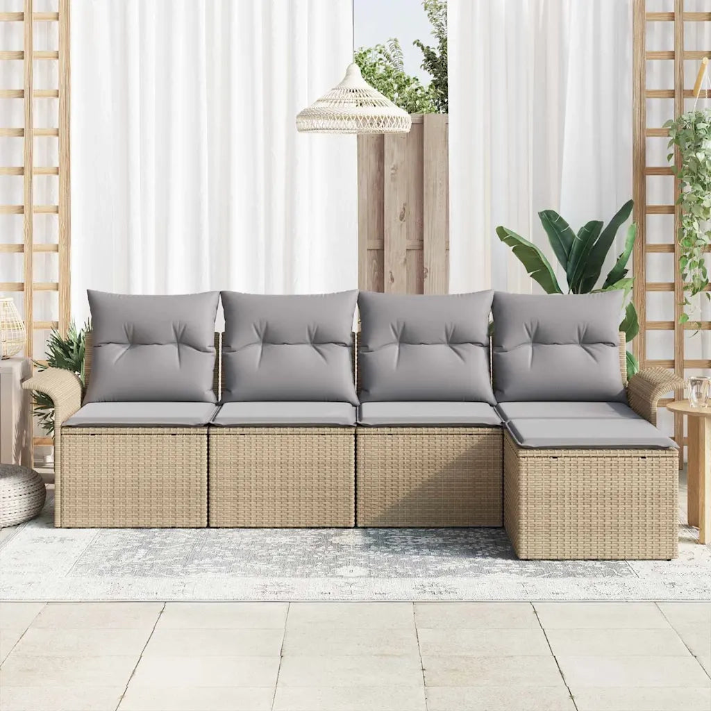Divano da esterno con cuscino 5 pz-Set di 5 Sofa da Giardino Beige polyrattan