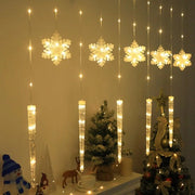 Decorazione di Natale luminosa, fili di luce a forma di corno di ghiaccio e fiocchi di neve, decorazione di Natale luminosa con filo per esterni, illuminazione per tende (3 metri, caldo bianco).