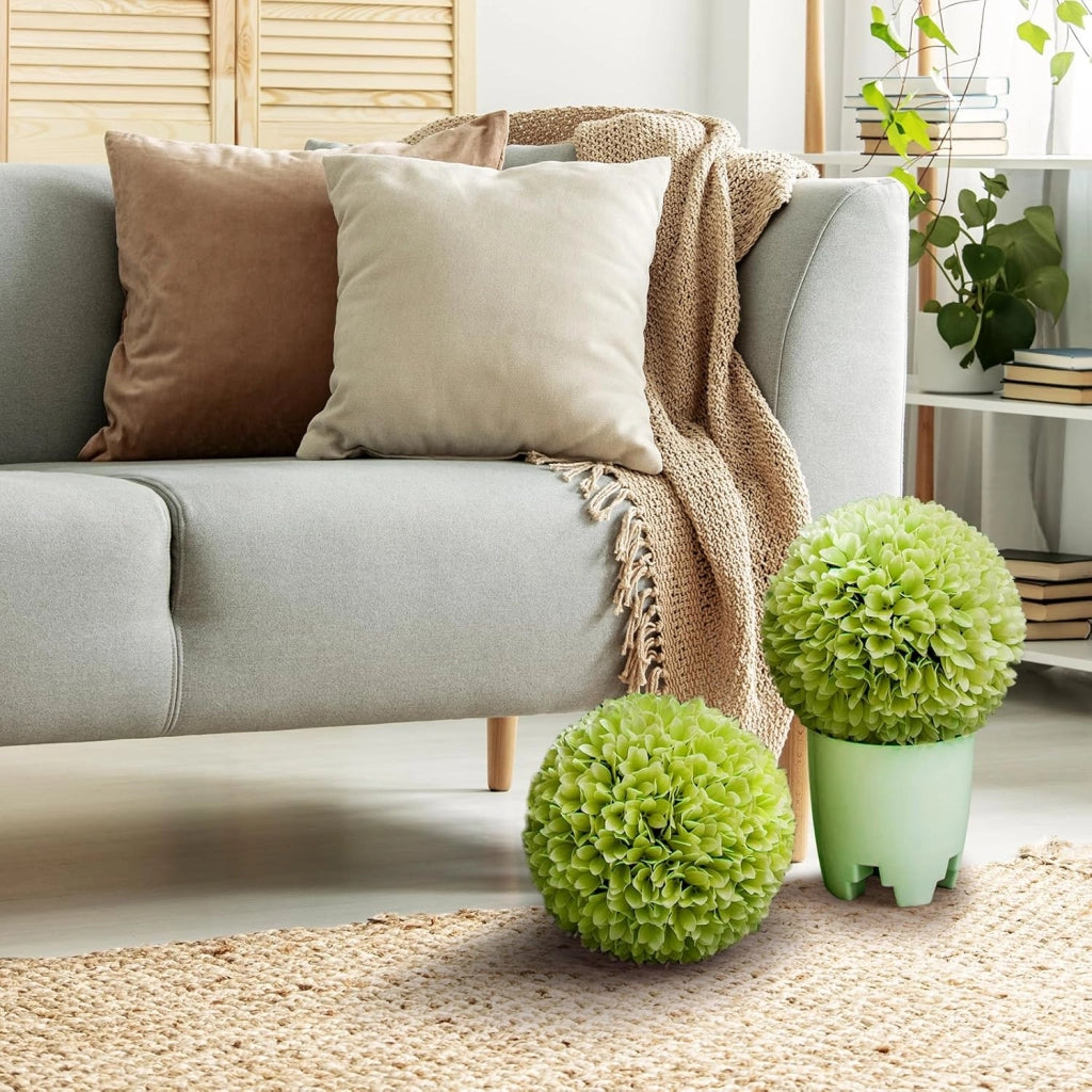 Set di 2 Piante Finte Sfera di Bosso 28 cm per Vaso, Palla di Topiarie Sintetica in PE da Giardino, Piante Artificiali Decorative Arredamento da Interno ed Esterno (Verde)