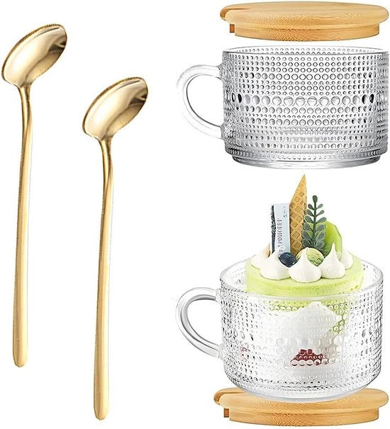 Set di 2 Bicchieri Latte Macchiato Grandi con Coperchio e Cucchiaio - Bicchieri Colazione Vintage per Cappuccino Latte e Altro 

(Nota: ho mantenuto il modello di prodotto e le specifiche tecniche, se presenti)