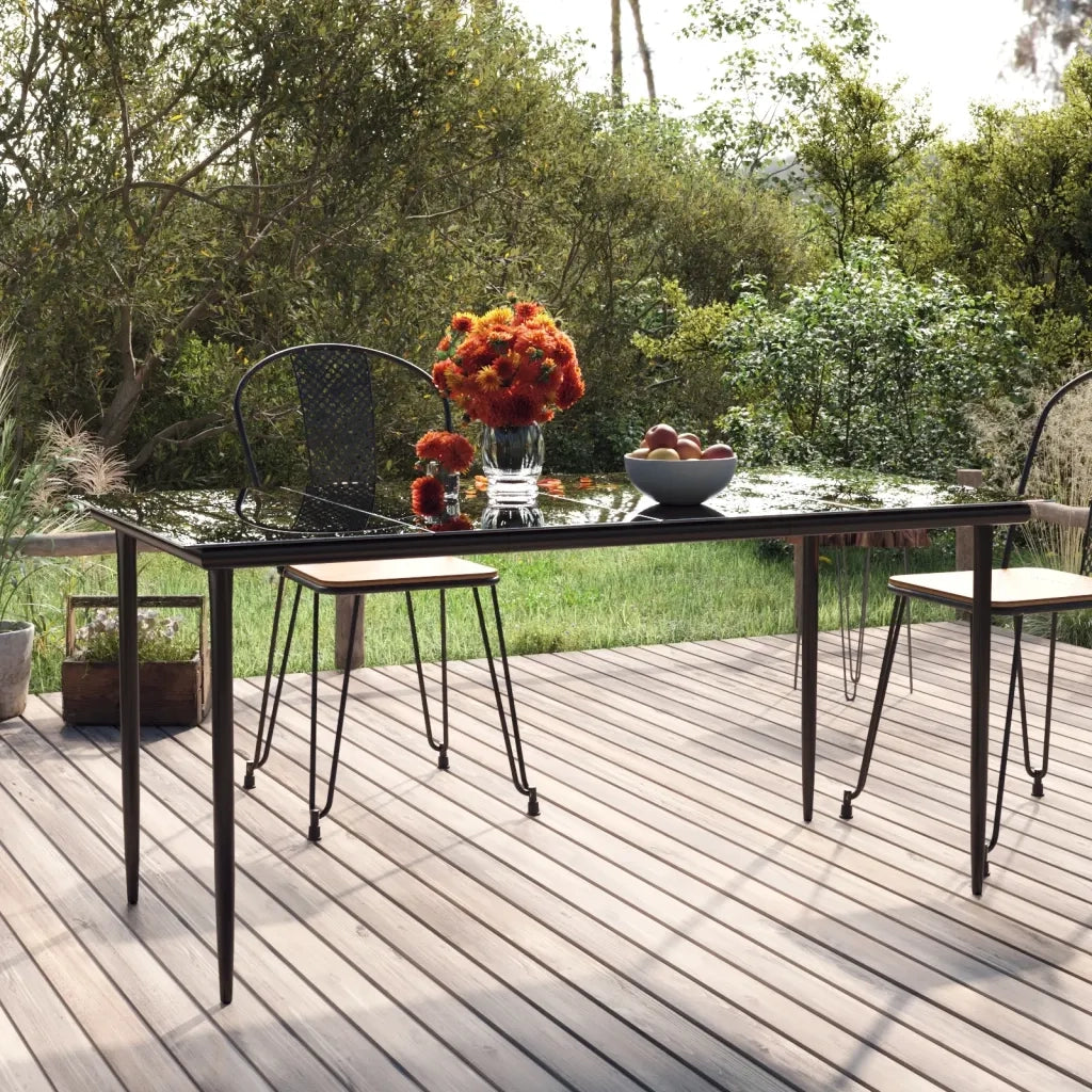Tavolo Pranzo Giardino Nero 160x80x74 Acciaio e Vetro Temperato cod mxl 34202