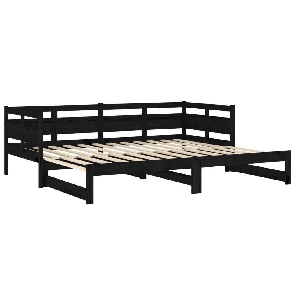 Dormeuse Estraibile Nera in Legno Massello di Pino 2x(80x200)cm 820321