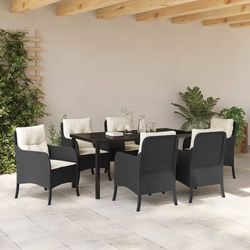 Set da Pranzo per Giardino con cuscino 7 pcs Nero polyrattan 3380145