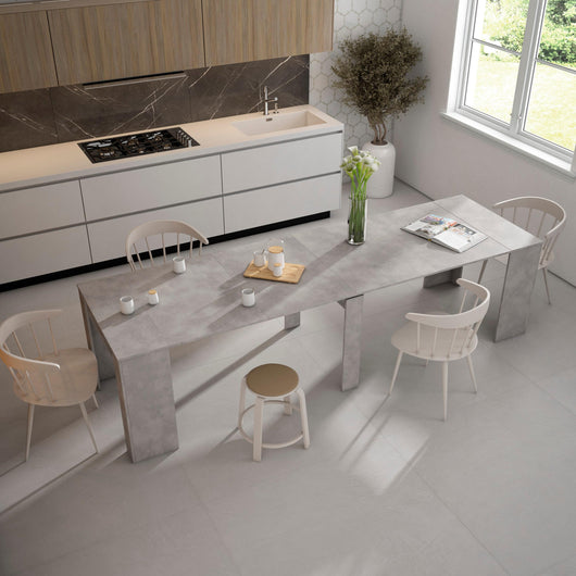 Consolle allungabile, 302x90x77cm, Per 14 persone, Tavolo da pranzo, grigio grigio cemento RF2636