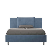 BS COM Letto queen size con rete imbottito 150x190 microfibra blu
