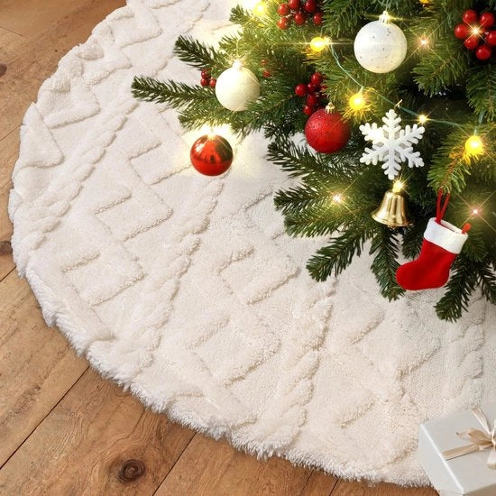 Abito da albero di Natale 180 cm - Felpa imitante pelliccia - Plaid - Coperta da albero di Natale - Resistente all'abrasione - Duraturo - Disegno geometrico