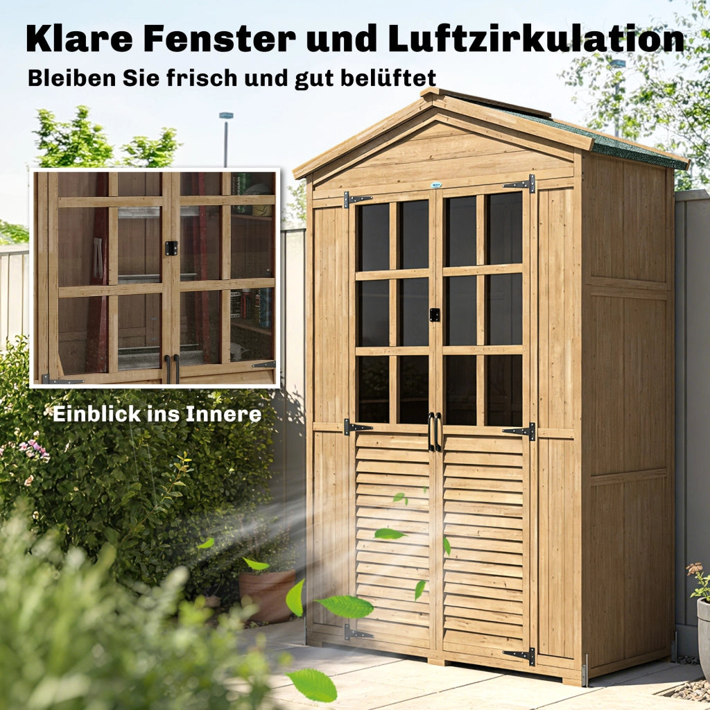 Armadio da Giardino in Legno ¨C Xylo ¨C con Ripiano, Finestre Acriliche, Porta Chiudibile, Tetto Asfaltato