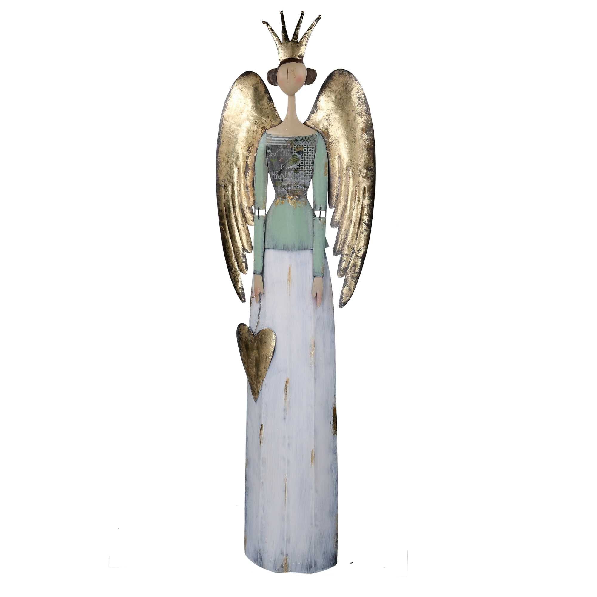 Angelo metallo con cuore oro e bianco cm 24,7x10,2xh88,2