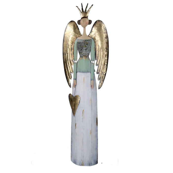 Angelo metallo con cuore oro e bianco cm 24,7x10,2xh88,2