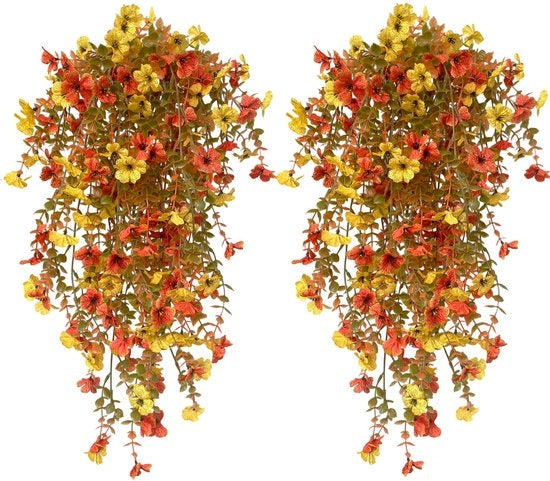 Quattro pezzi di fiori artificiali pendenti autunno, 76 cm pianta da parete in plastica resistente all'elemento atmosferico, fiori artificiali pendenti in stoffa per decorazione autunnale.