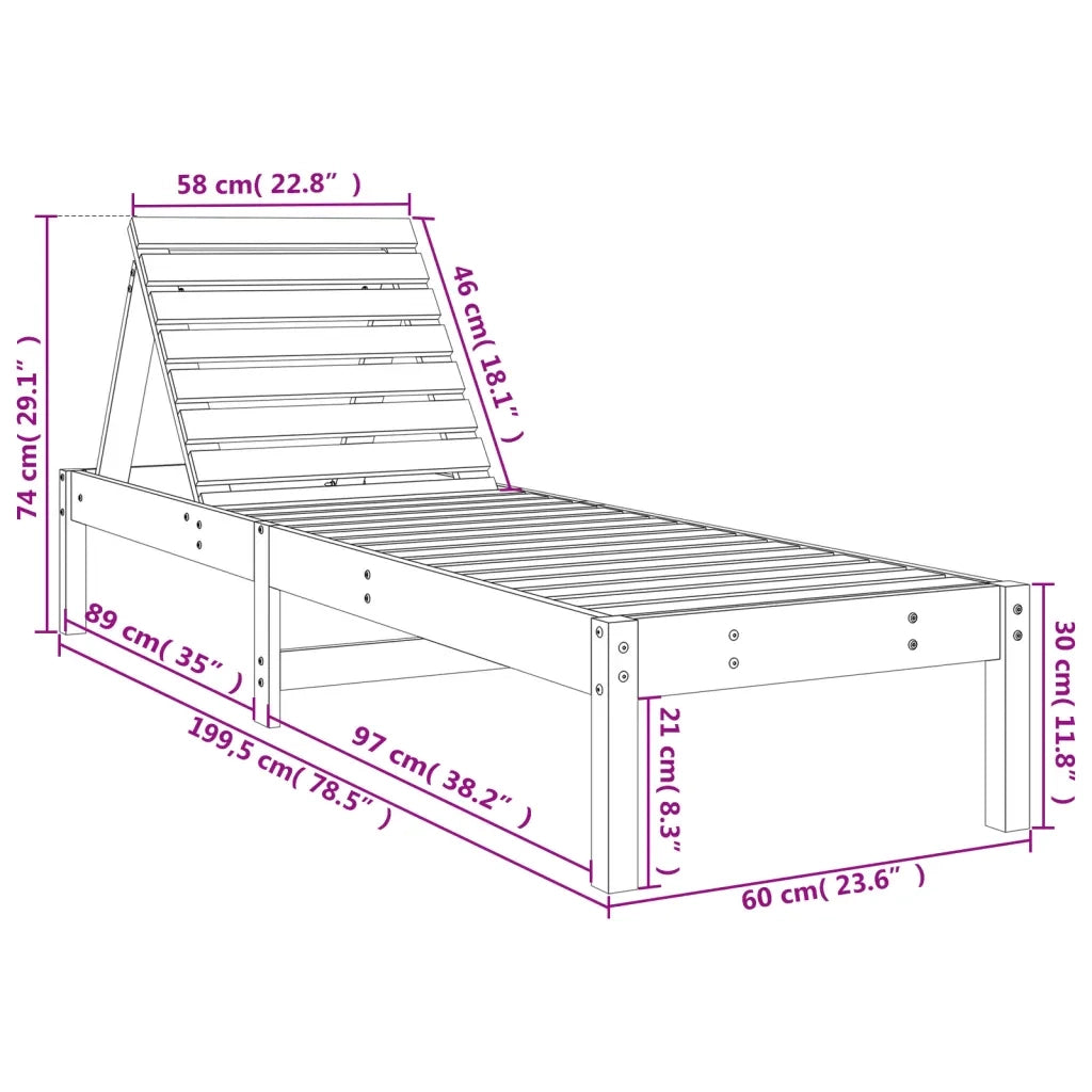 Lettino Prendisole Grigio 199,5x60x74 cm Legno Massello di Pino 825069