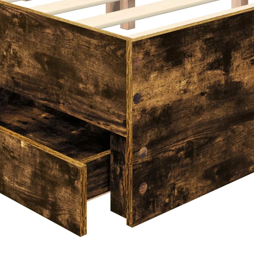 Letto matrimoniale | Letto per adulti | Struttura del letto con cassetto Rovere fum¨¦ 140 x 200 cm