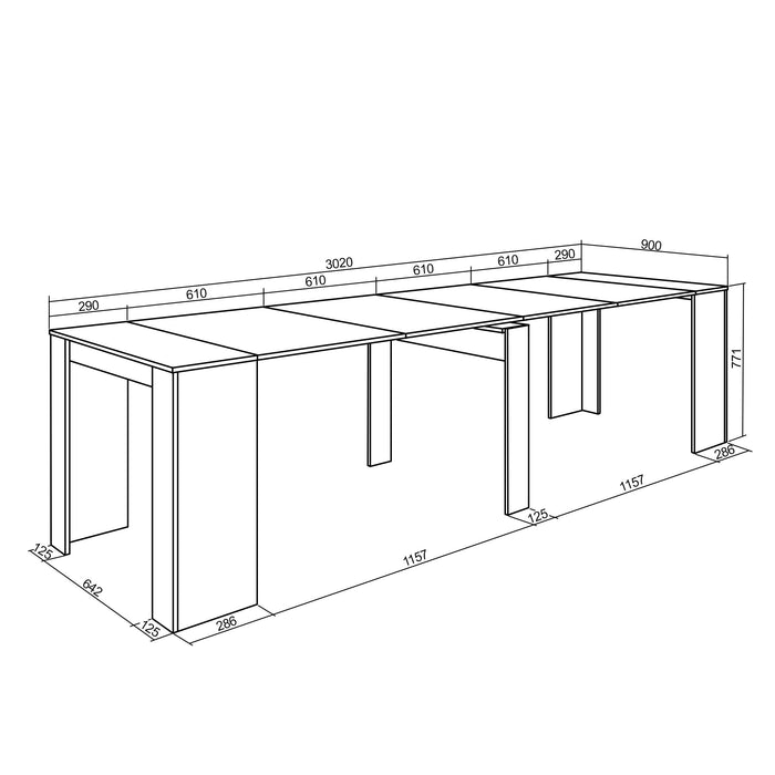 Consolle allungabile, 302x90x77cm, Per 14 persone, Tavolo da pranzo, Nero RF2657