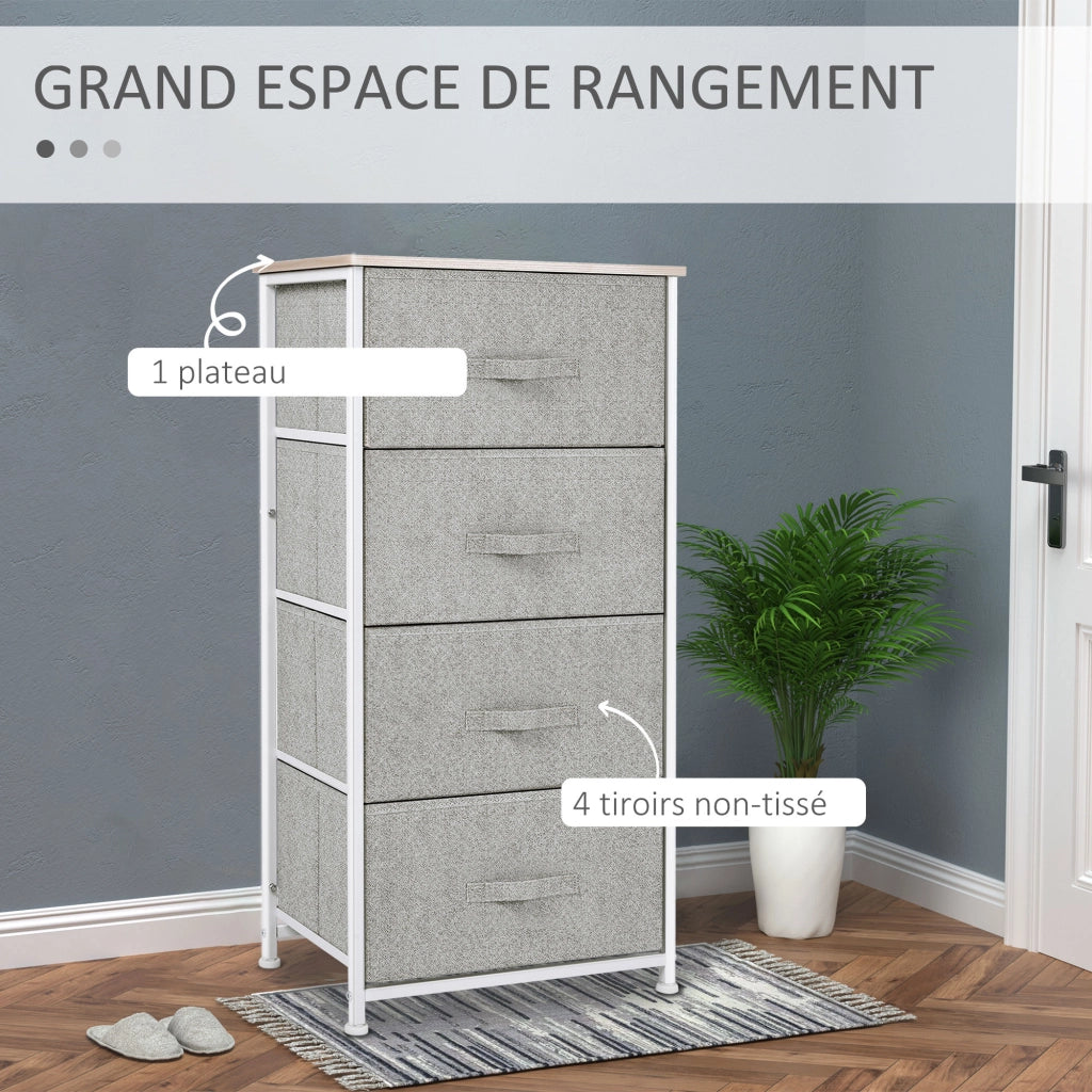 Cassettiera 4 Cassetti Tessuto Grigio ¨C Zephmum ¨C 45x30x92 cm
