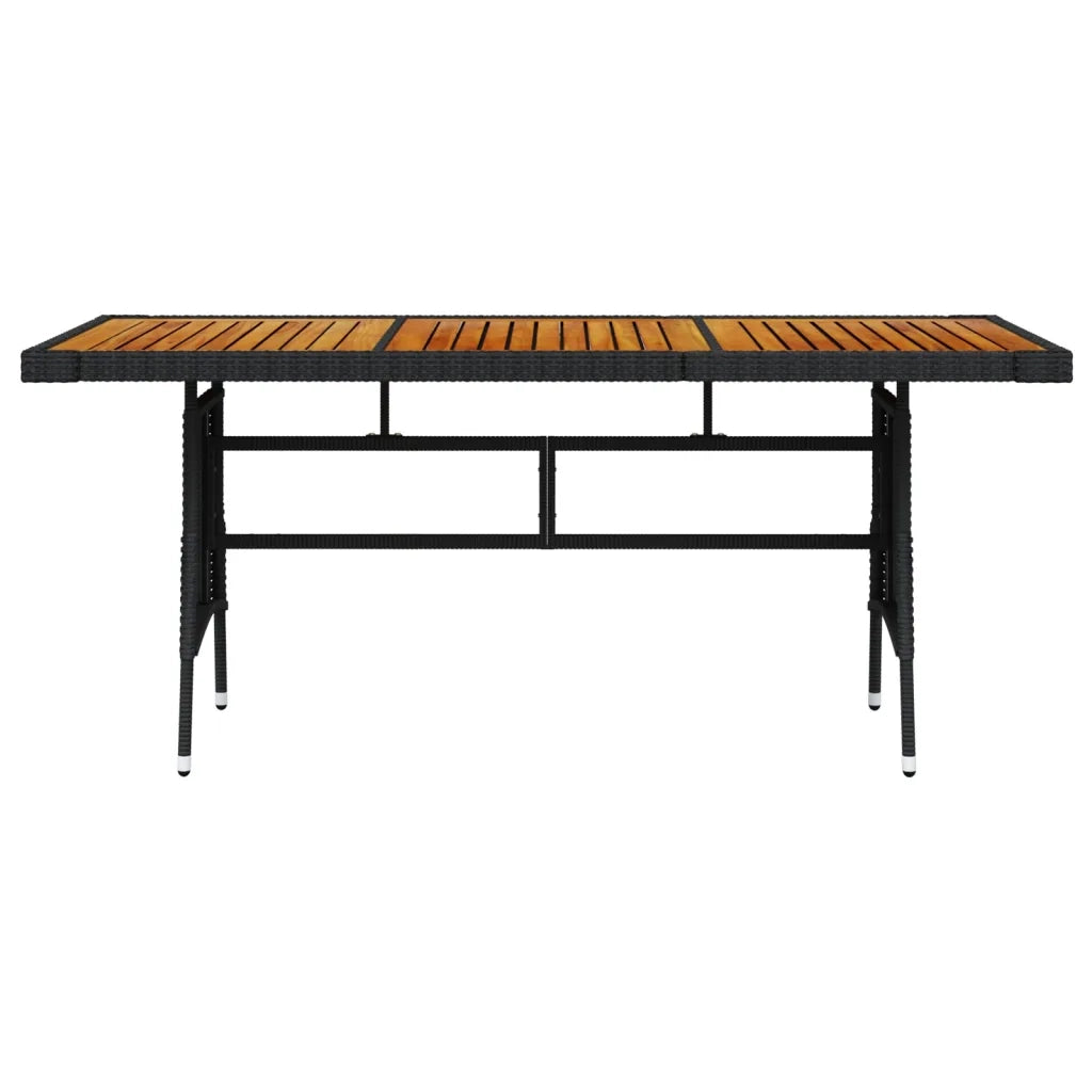 Tavolo Giardino Nero 160x70x72cm Polyrattan e Massello d'Acacia cod mxl 34481