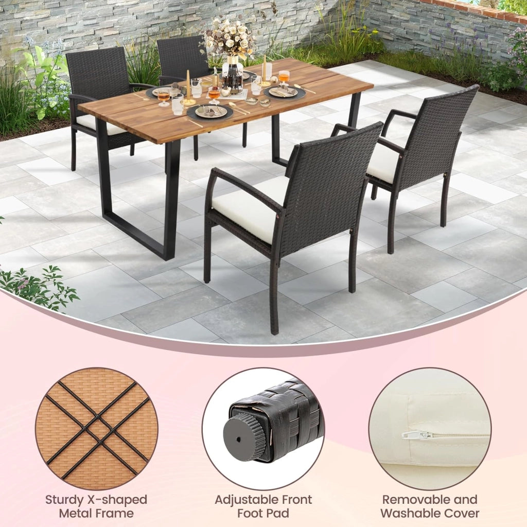 Set di 2 Sedie in Rattan, Sedia Giardino Poltrone da Esterno con Cuscini per Seduta con Cerniera, Set di 2 Comode Sedie per Giardino, Patio, Terrazza(Modello A, 54,5x61,5x89cm)