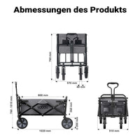 Toboli Carretto a mano pieghevole, max 100 kg, tessuto impermeabile grigio e manico telescopico, Carrello spiaggia