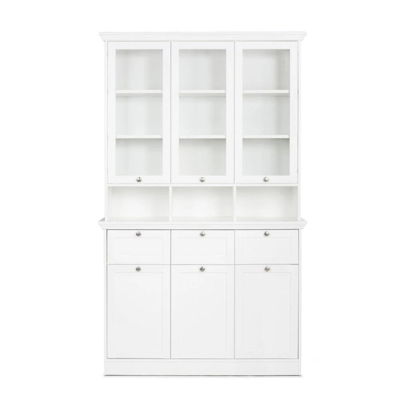 Credenza con vetrina Landwood50 3 ante vetro superiori 3 ante inferiori vani a giorno e 3 cassetti in bianco
