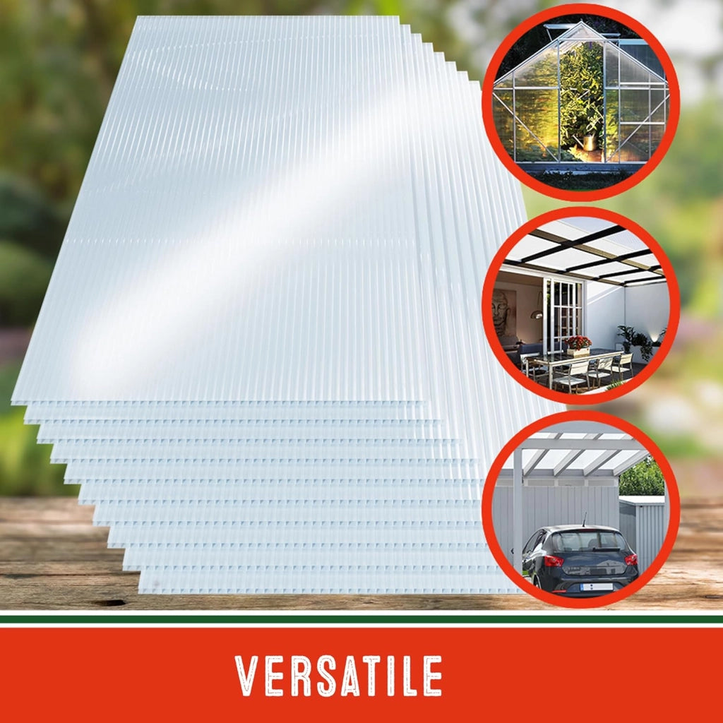 10x Lastre Alveolari Doppia Parete 6 mm Adattabili 121x60,5 cm Policarbonato 7,3m² Trasparenti Serre Pannelli