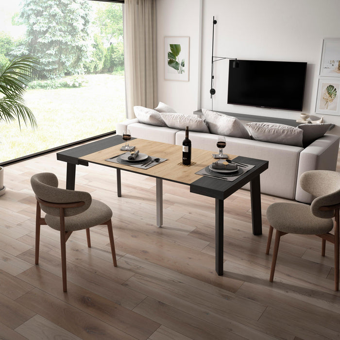 Consolle allungabile, 180x90x73cm, Per 8 persone, Gambe in legno, Nero e colore Rovere RF2997