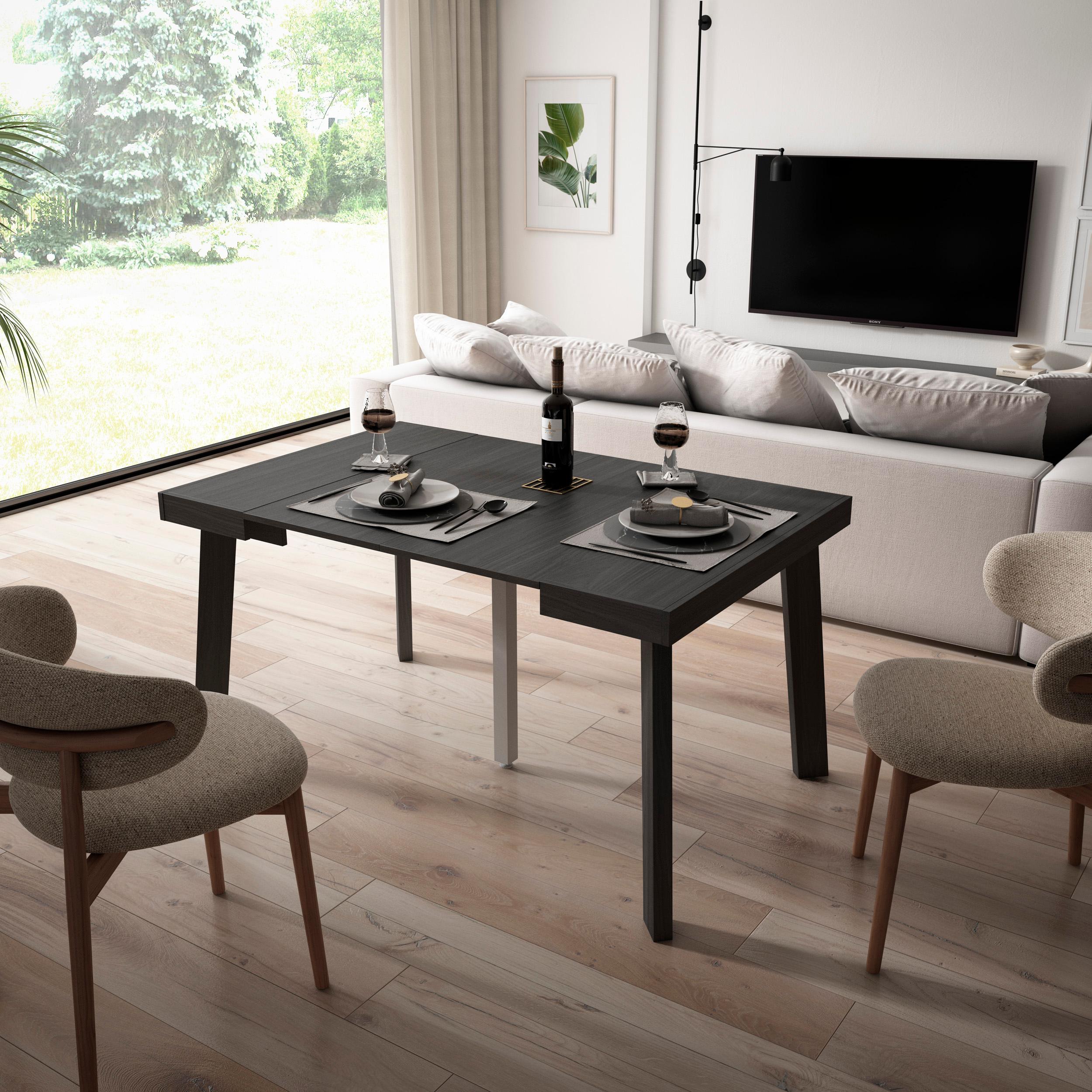 Consolle allungabile, 140x90x73cm, Per 6 persone, Gambe in legno, Nero RF3038