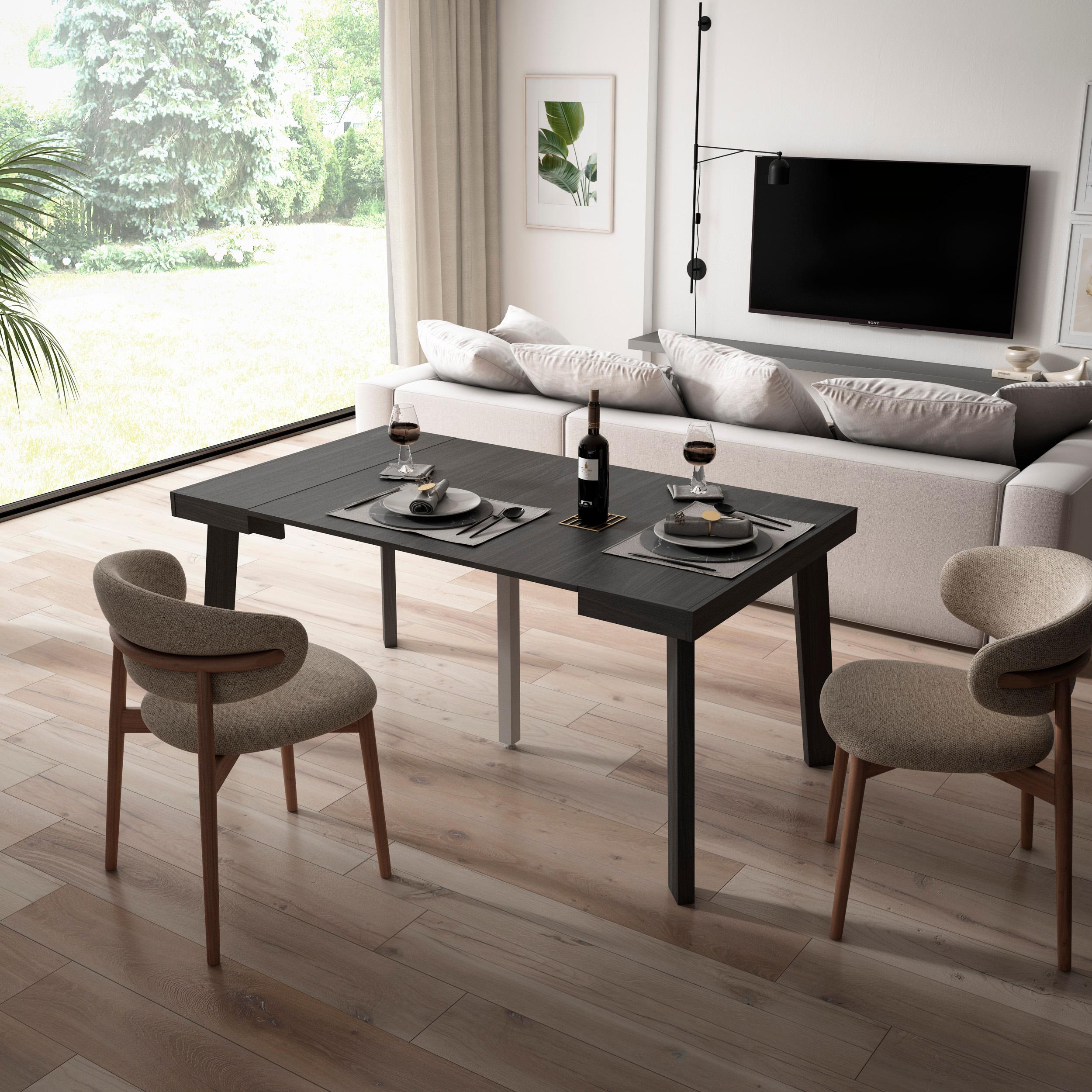 Consolle allungabile, 160x90x73cm, Per 8 persone, Gambe in legno, Nero RF3143