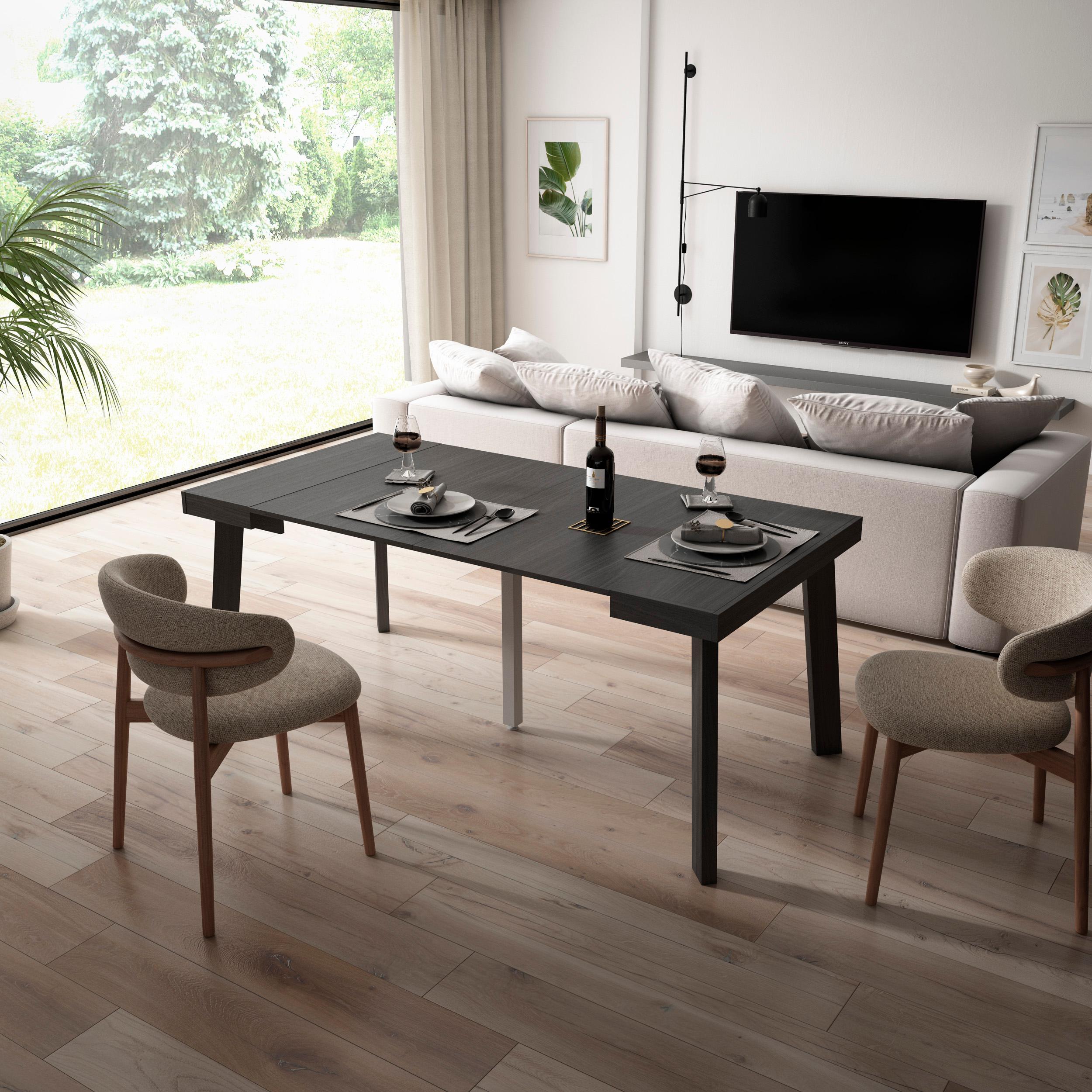 Consolle allungabile, 180x90x73cm, Per 8 persone, Gambe in legno, Nero RF3004