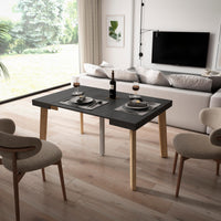 Consolle allungabile, 140x90x73cm, Per 6 persone, Gambe in legno, Nero RF3139