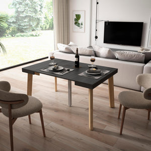 Consolle allungabile, 140x90x73cm, Per 6 persone, Gambe in legno, Nero RF3139