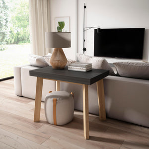 Consolle allungabile, 140x90x73cm, Per 6 persone, Gambe in legno, Nero RF3139