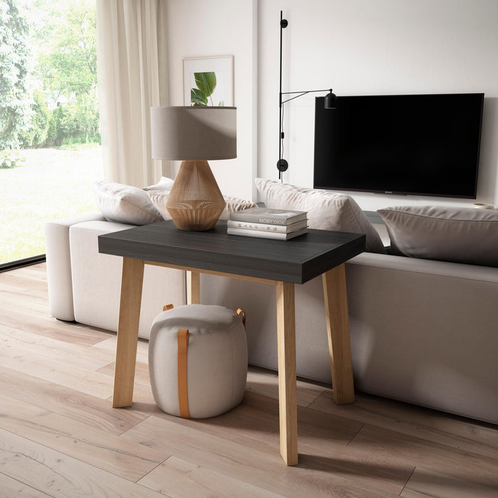 Consolle allungabile, 140x90x73cm, Per 6 persone, Gambe in legno, Nero RF3139