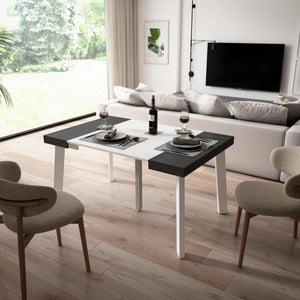 Consolle allungabile, 140x90x73cm, Per 6 persone, Gambe in legno, Bianco e nero RF3123