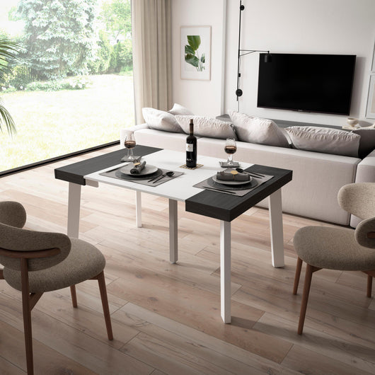 Consolle allungabile, 140x90x73cm, Per 6 persone, Gambe in legno, Bianco e nero RF3123