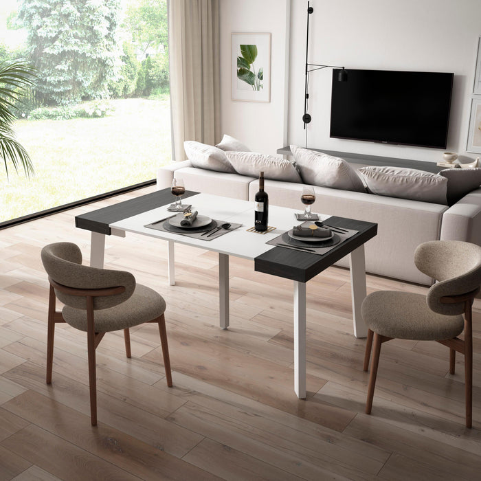 Consolle allungabile, 160x90x73cm, Per 8 persone, Gambe in legno, Bianco e nero RF3130