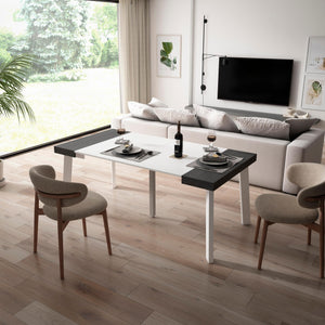 Consolle allungabile, 180x90x73cm, Per 8 persone, Gambe in legno, Bianco e nero RF2990