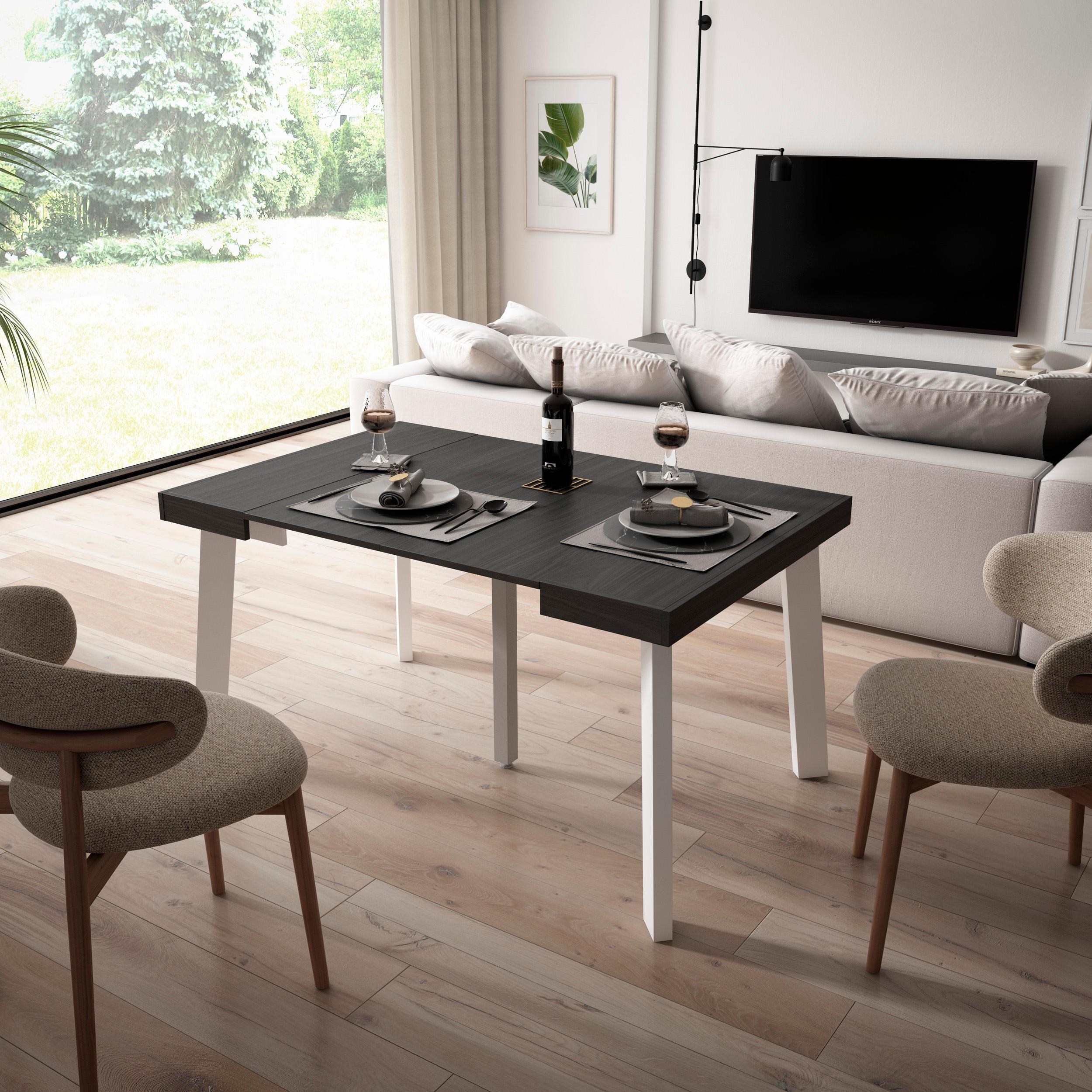 Consolle allungabile, 140x90x73cm, Per 6 persone, Gambe in legno, Nero RF3119