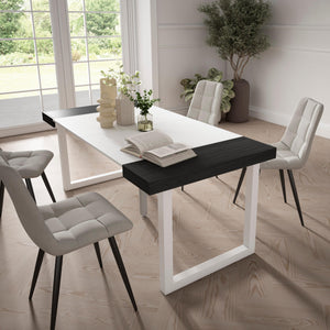 Consolle allungabile, 58 fino 180x90x73cm, Per 8 persone, Gambe in legno, Bianco e nero RF2778