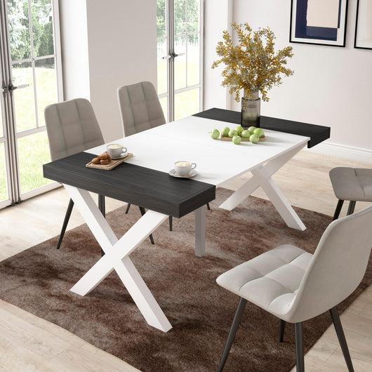 Consolle allungabile, 58 fino 160x90x73cm, Per 8 persone, Gambe in legno, Bianco e nero RF2738