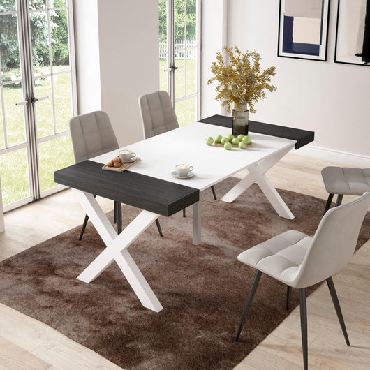 Consolle allungabile, 58 fino 180x90x73cm, Per 8 persone, Gambe in legno, Bianco e nero RF2768