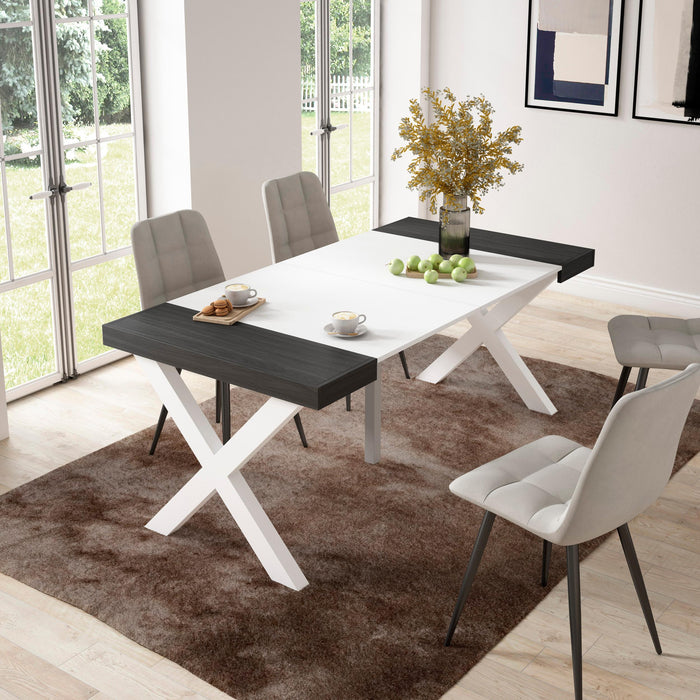 Consolle allungabile, 58 fino 180x90x73cm, Per 8 persone, Gambe in legno, Bianco e nero RF2768