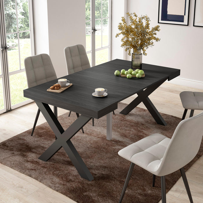 Consolle allungabile, 58 fino 160x90x73cm, Per 8 persone, Gambe in legno, Nero RF2751