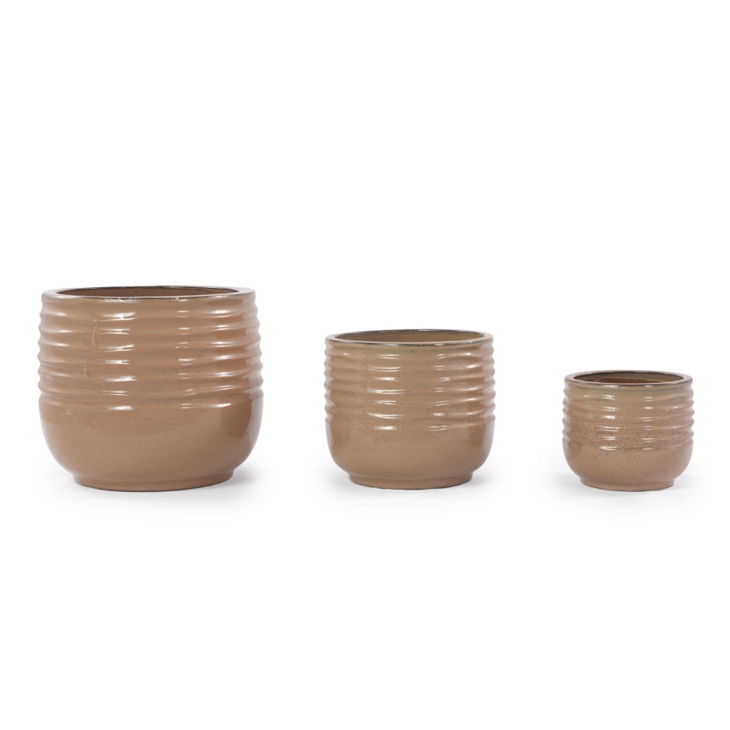 VASO DA FIORI Artigianale Ø 26 cm Ceramica Marrone Chiaro Lucido