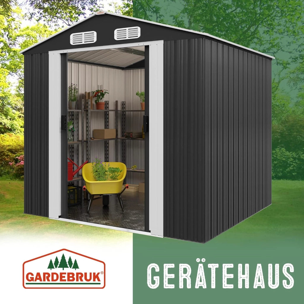 Capanno da Giardino XXL 5m² Fondamenta 260x205x180cm Porta Scorrevole Rimessa per Attrezzi da Esterno 9m³