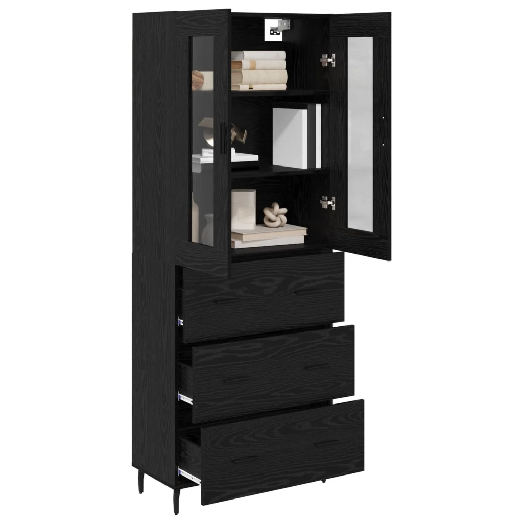 Credenza con cassetto 2 pcs Rovere Nero Legno multistrato