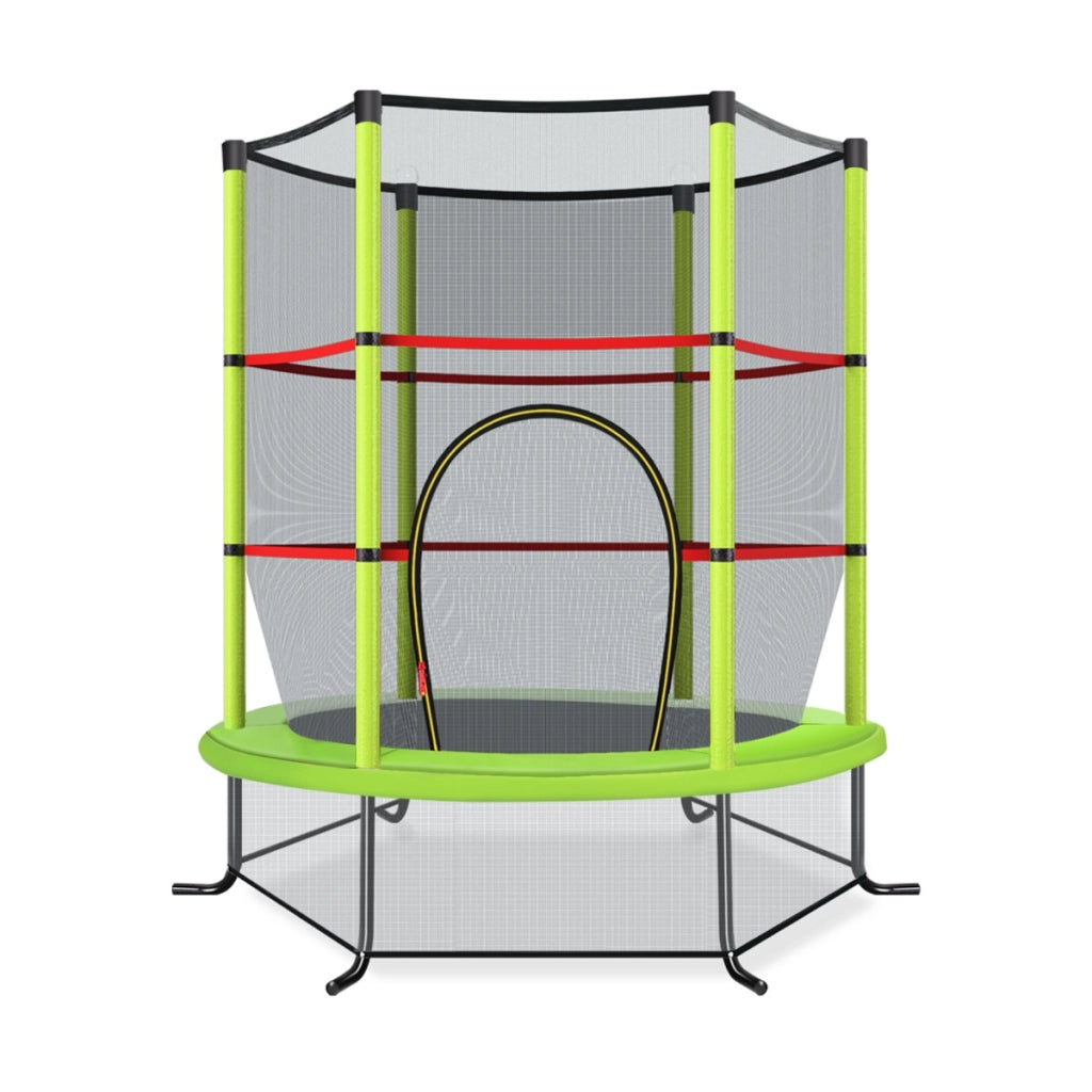 Tappeto elastico per bambini con rete di sicurezza in acciaio resistente, Tappeto elastico con struttura Verde