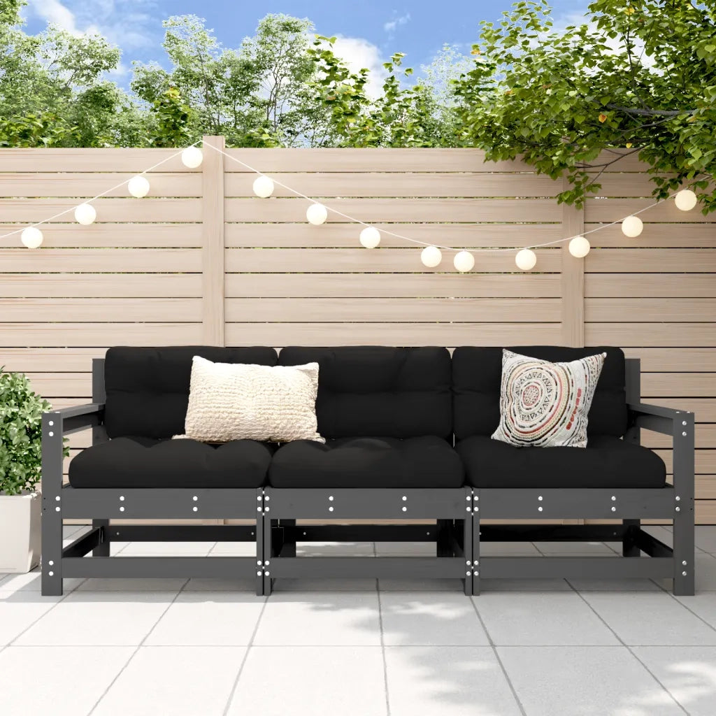 Set Salotto da Giardino 3 pz Grigio in Legno Massello di Pinocod mxl 84841