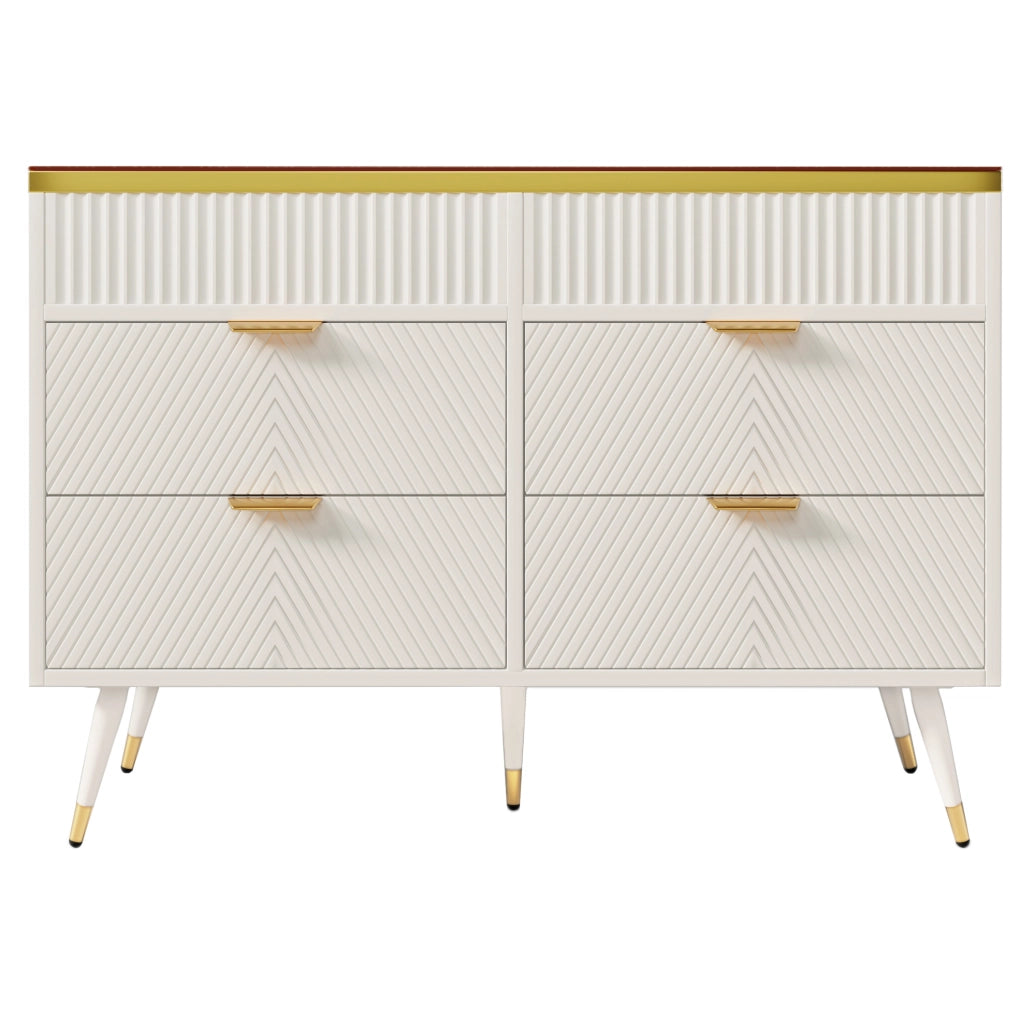 Credenza con 6 cassetti e superficie in vetro; 120 x 40 x 76 cm; bianco