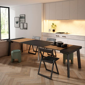 Consolle allungabile, 302x90x73cm, Per 14 persone, Gambe in legno, Nero e colore Rovere RF3054