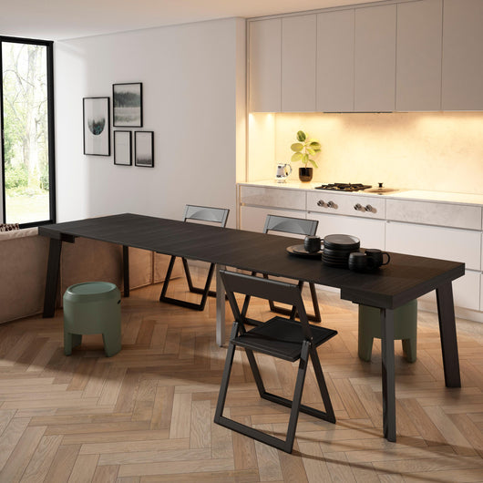 Consolle allungabile, 302x90x73cm, Per 14 persone, Gambe in legno, Nero RF3057